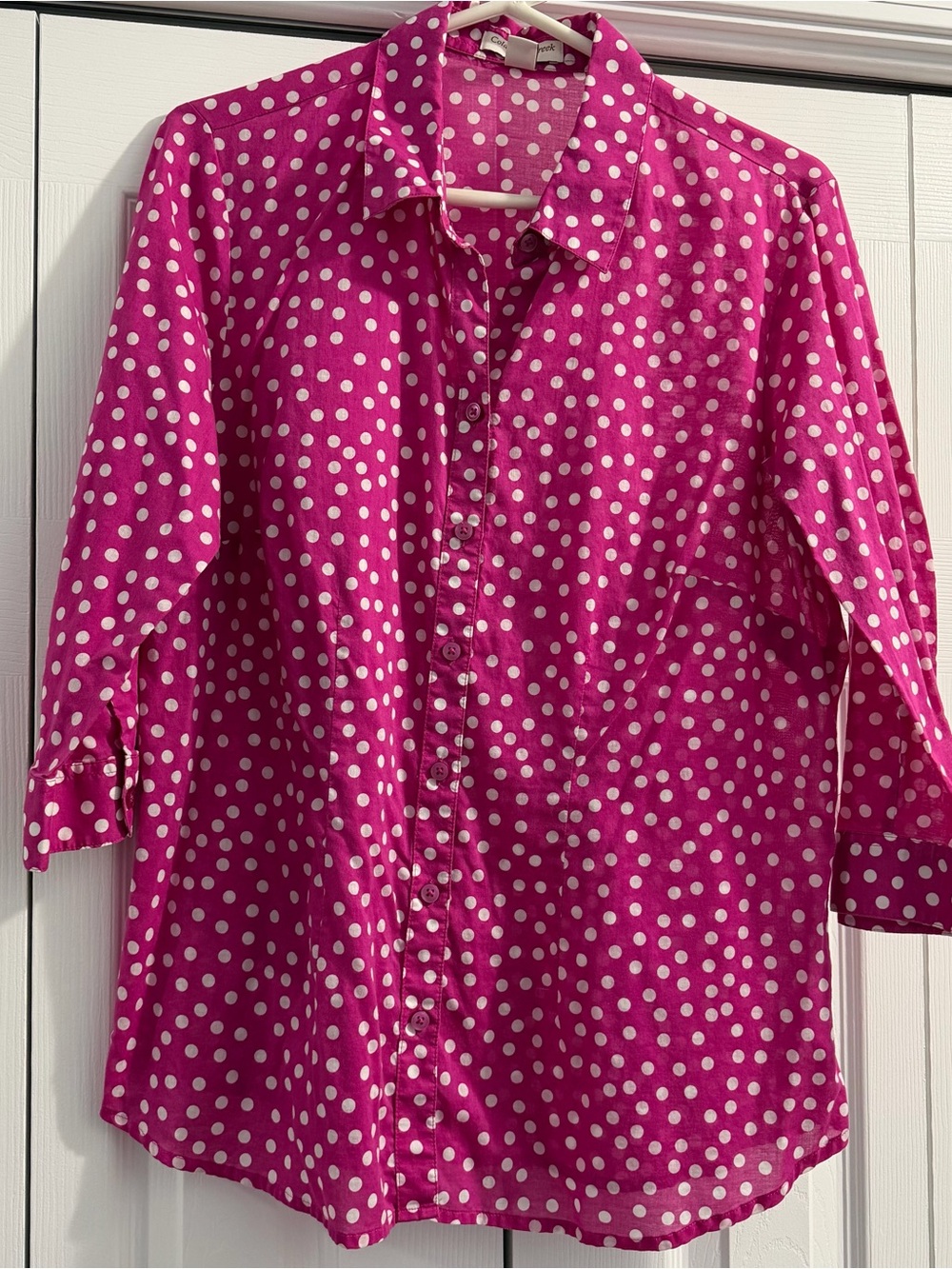 Coldwater Creek Fuchsia Polka Dot Button-Down Shirt